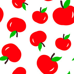Seamless pattern with vector apples on white background. For kitchen decor, textile, fabric, scrapbooking, wallpaper