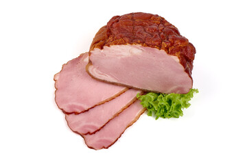 Smoked ham meat, isolated on white background.