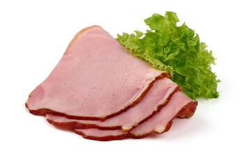 Smoked ham meat, isolated on white background.