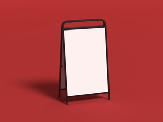 Blank white metallic outdoor advertising stand mockup set, isolated, 3d illustration. Clear street signage board mock up. A-board with metal frame template