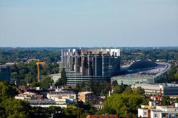 Skyline und das EU-Parlament in Straßburg. Aufgenommen am 12. Juli 2022
