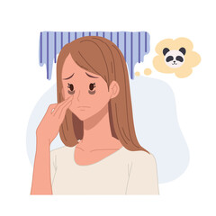 Skin care,beauty concept illustration. woman with dark circles on face. woman worried about dark circles.Flat vector cartoon character illustration.