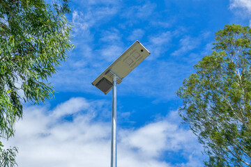 Solar panel lights installed in the street