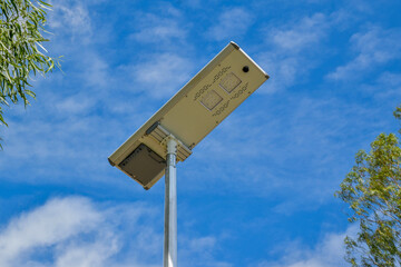 Solar panel lights installed in the street