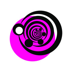 Neon purple and black swirls with white circles background