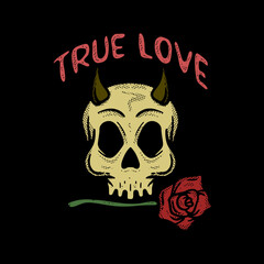 Skull true love illustration vector for tshirt jacket hoodie can be used for stickers etc