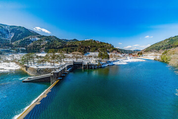 Fototapeta premium Winter view of a reservoir in Japan