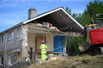 Property Demolition. A row of houses in united kingdom being demolished for land regeneration