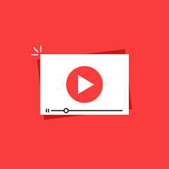 red and white video player like streaming icon
