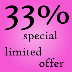 33% Off Limited Special Offer vector art illustration with pink background color and fantastic font