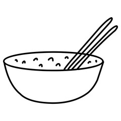 plate of noodles with chopsticks line art 