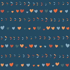 Vector seamless pattern of hand drawn hearts and decorative elements. Abstract background from cute doodles. Trendy endless texture for fabric design, textiles, covers