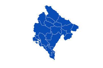 Montenegro Map blue Color on White Backgound