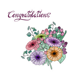 Congratulation card with bouquet of gerbera flowers on a white background vector illustration 
