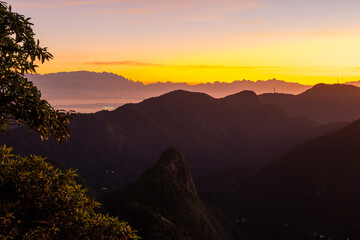 Beautiful sunrise view from rainforest mountainin Tijuca Park