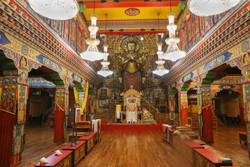 The beautiful interior of the temple in Dharamshala, India