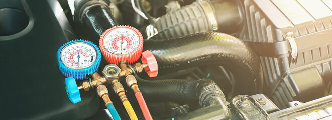 Car air conditioner check service, leak detection, fill refrigerant.