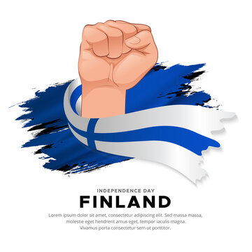 Celebration Finland independence day design with waving flag and fist gesture vector.
