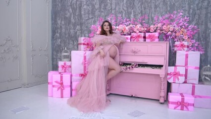 Slow Motion pregnancy motherhood concept happy pregnant woman