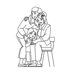 mother daughter grandmother vector. family happy women, mom child, generation adult grandma mother daughter grandmother character. people black line pencil drawing vector illustration