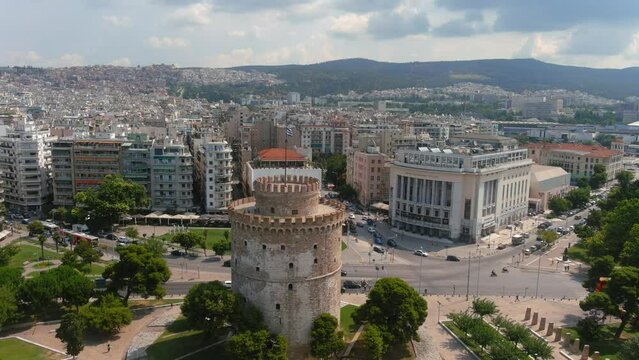 Drone view over White tower Thessaloniki, Greece, 2022
Drone view from Greece Thessaloniki White tower castle, Greece,2022

