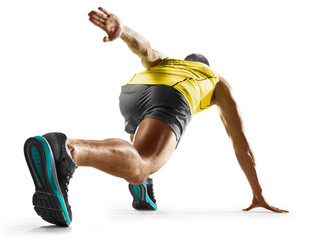 man runner jogger running isolated on white
