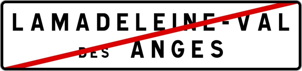 Panneau sortie ville agglomération Lamadeleine-Val-des-Anges / Town exit sign Lamadeleine-Val-des-Anges