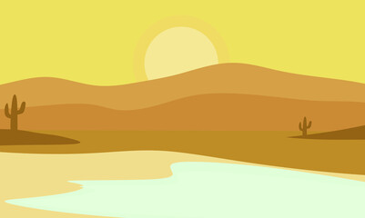 Desert sunset manger scene background.Landscape brown sand in vector illustration for poster, banner, web design