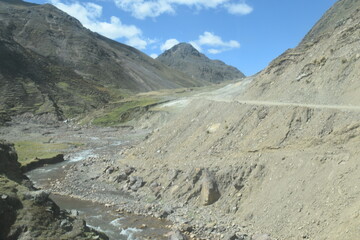 The Rainbow Mountain Vinicunca (Montana de siete colores) and the valleys and landscapes around it in Peru
