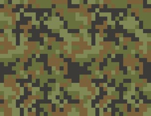 
Military green pixel camouflage pattern, army shape texture, street modern background.