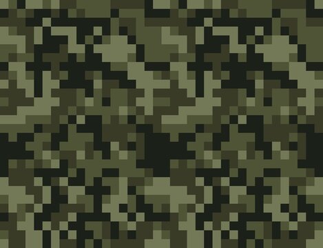 Military pixel pattern camo, khaki texture seamless vector print. Disguise. Army