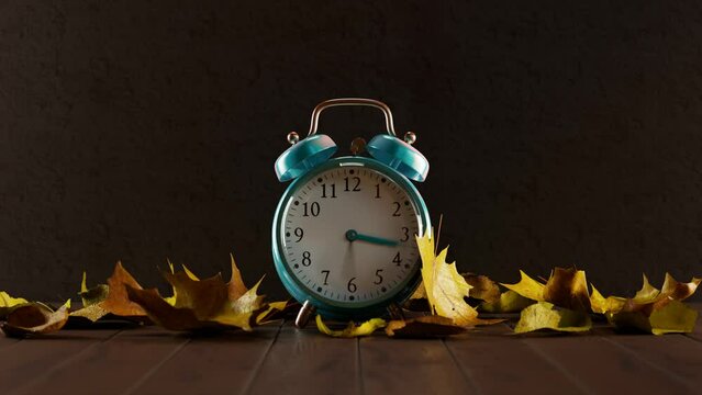 The old clock's hands spin and leaves change color. Go back in time. Time travel