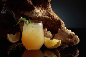 Iced lemon and ginger organic drink.