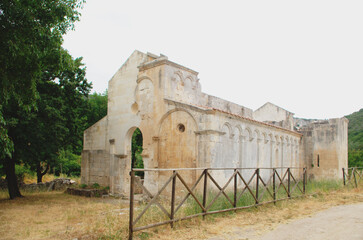 Fototapeta na wymiar Ruins of the ancient Church of San Nicola di Silanis, in Sedini, Sardinia, Italy