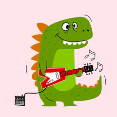 Happy funny dinosaur cartoon icon, character, hand drawn vector illustration.