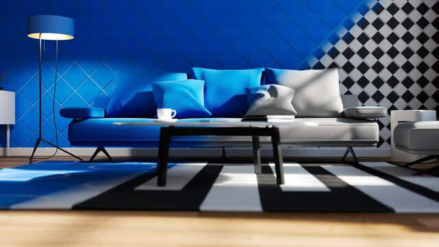 Modern interior design. Furniture customization. Sofa fabric color change.