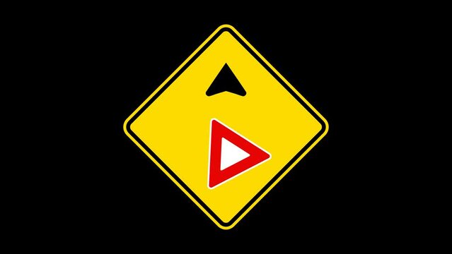 Yield Ahead Sign Animation, Yellow Road Symbol