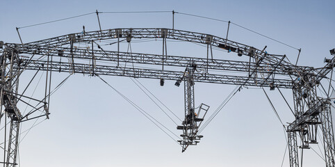 metal staging for acrobats on blue sky