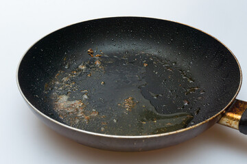 Old frying pan with a lot of grease