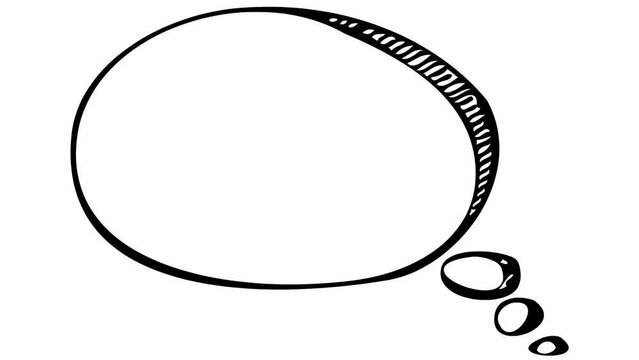 Animated black speech cloud symbol in sketch style. Doodle with copy space. Looped video. Hand drawn vector illustrations isolated on white background.