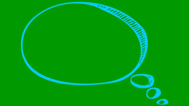 Animated blue speech cloud symbol in sketch style. Doodle with copy space. Looped video. Hand drawn vector illustrations isolated on green background.