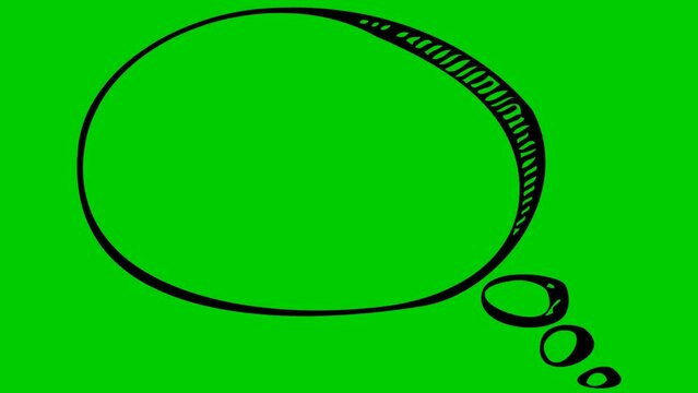 Animated black speech cloud symbol in sketch style. Doodle with copy space. Looped video. Hand drawn vector illustrations isolated on green background.