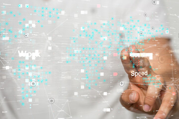 Neural network 3D illustration. Big data and cybersecurity