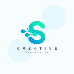Initial Letter S Logo. Blue Gradient Linear Rounded Style with Connected Liquid Dots . Usable for Business Science and Technology Logos. Flat Vector Logo Design Template Element.