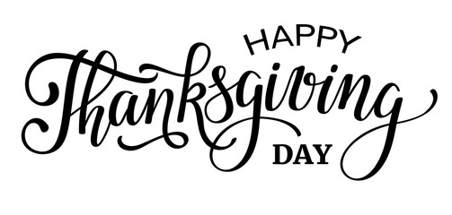 Hand drawn Thanksgiving black lettering. Celebration text Happy Thanksgiving for postcard, icon, logo or poster.