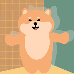 shiba dog stands with outstretched arms waiting for hugs