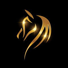 Golden Head Horse Logo Sign - obrazy, fototapety, plakaty