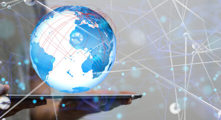 Global network connection. World map point and line composition concept