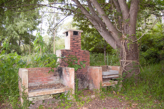 camping con parrillas en el medio del bosque