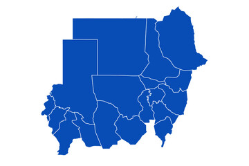 Sudan Map blue Color on White Backgound